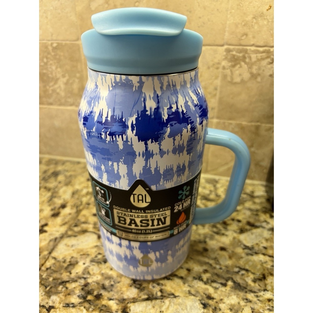 Tal 40oz Ranger Basin Water Bottle Double Insulated Blue White Tie Dye  Handle